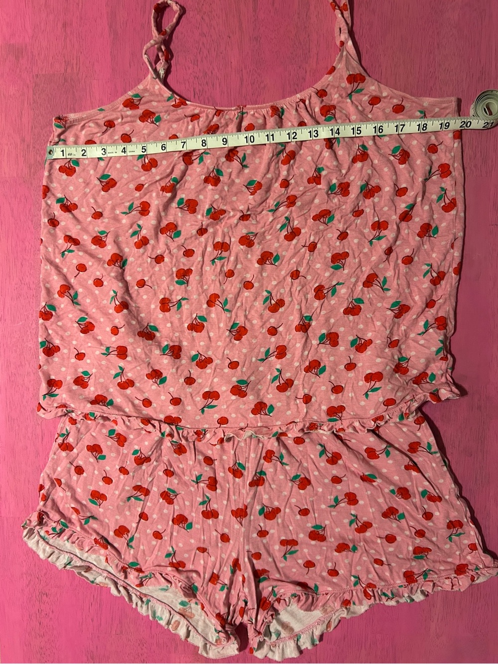 Pink Cherry-Print Sleeveless Cami & Shorts Pajama Set